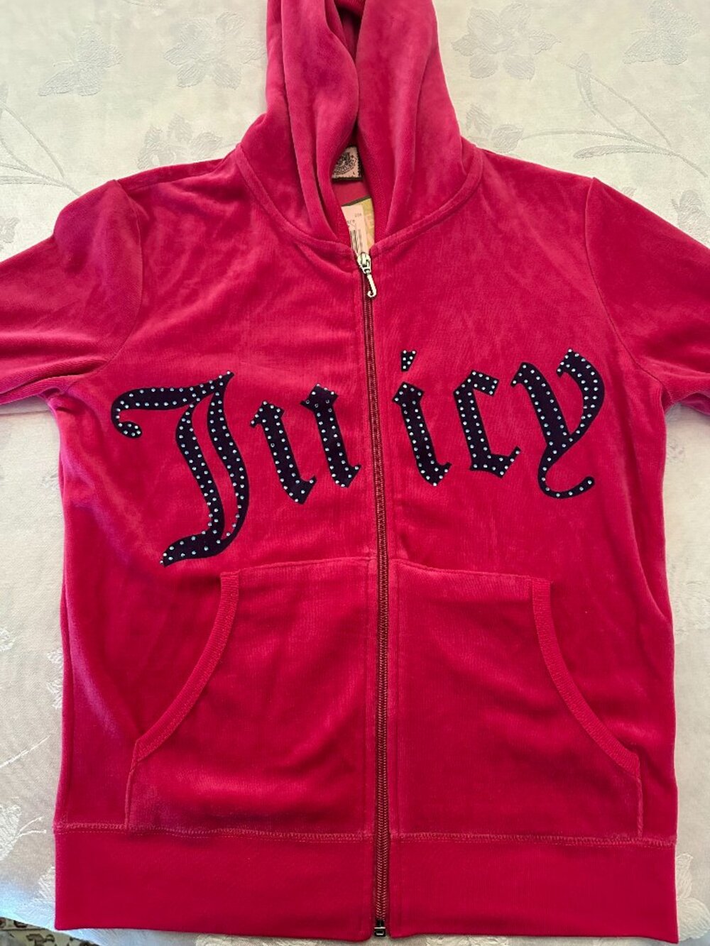 NWT Juicy Couture Trophy Wife Pink Velour Rhinestone Hoodie Y2K